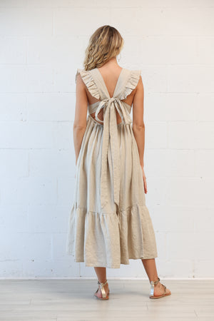 Tippi Tie-Back Linen Dress in Natural