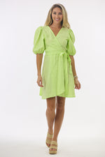 Diana Short Linen Wrap Dress in Lime