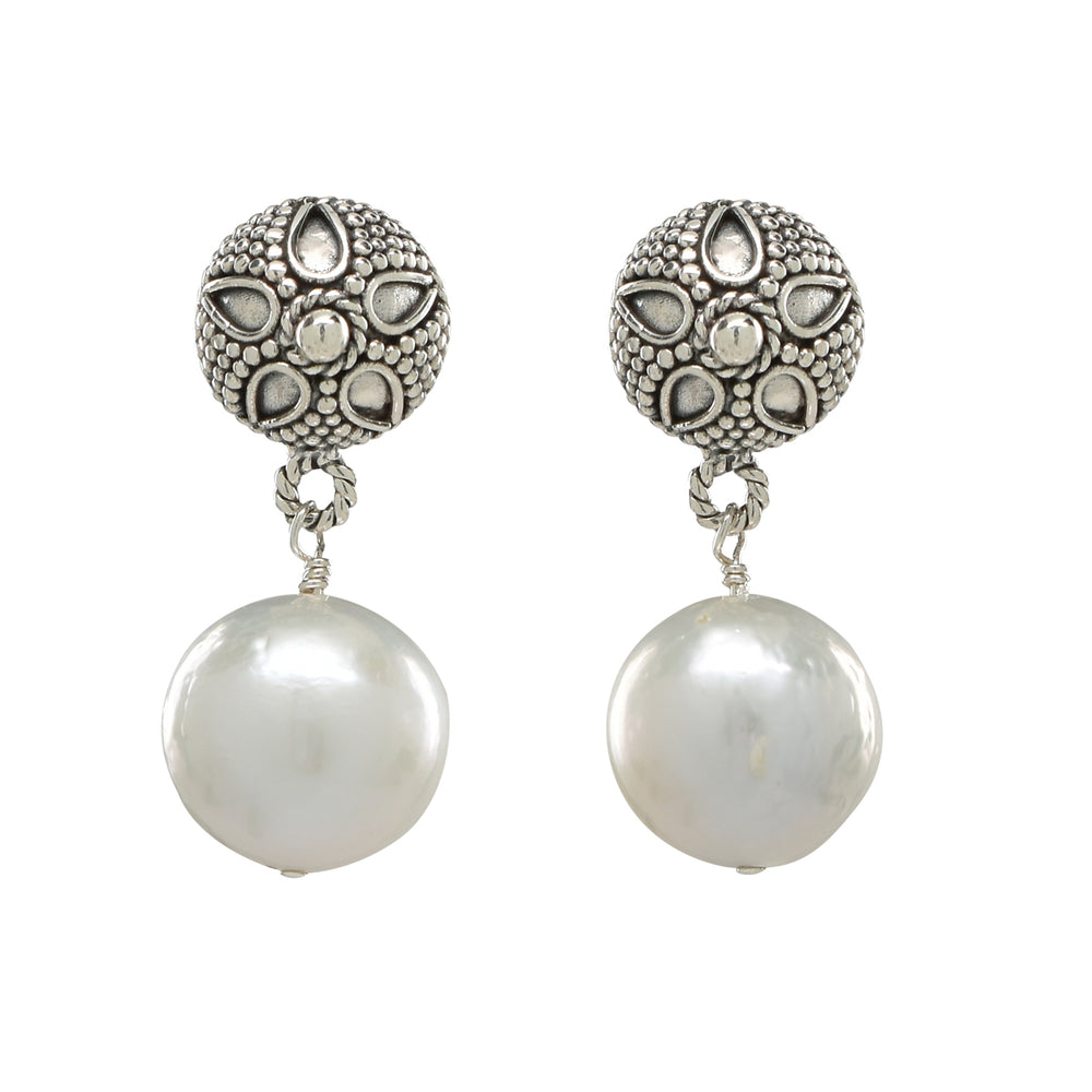 Antiqued Pearl Drop Earrings