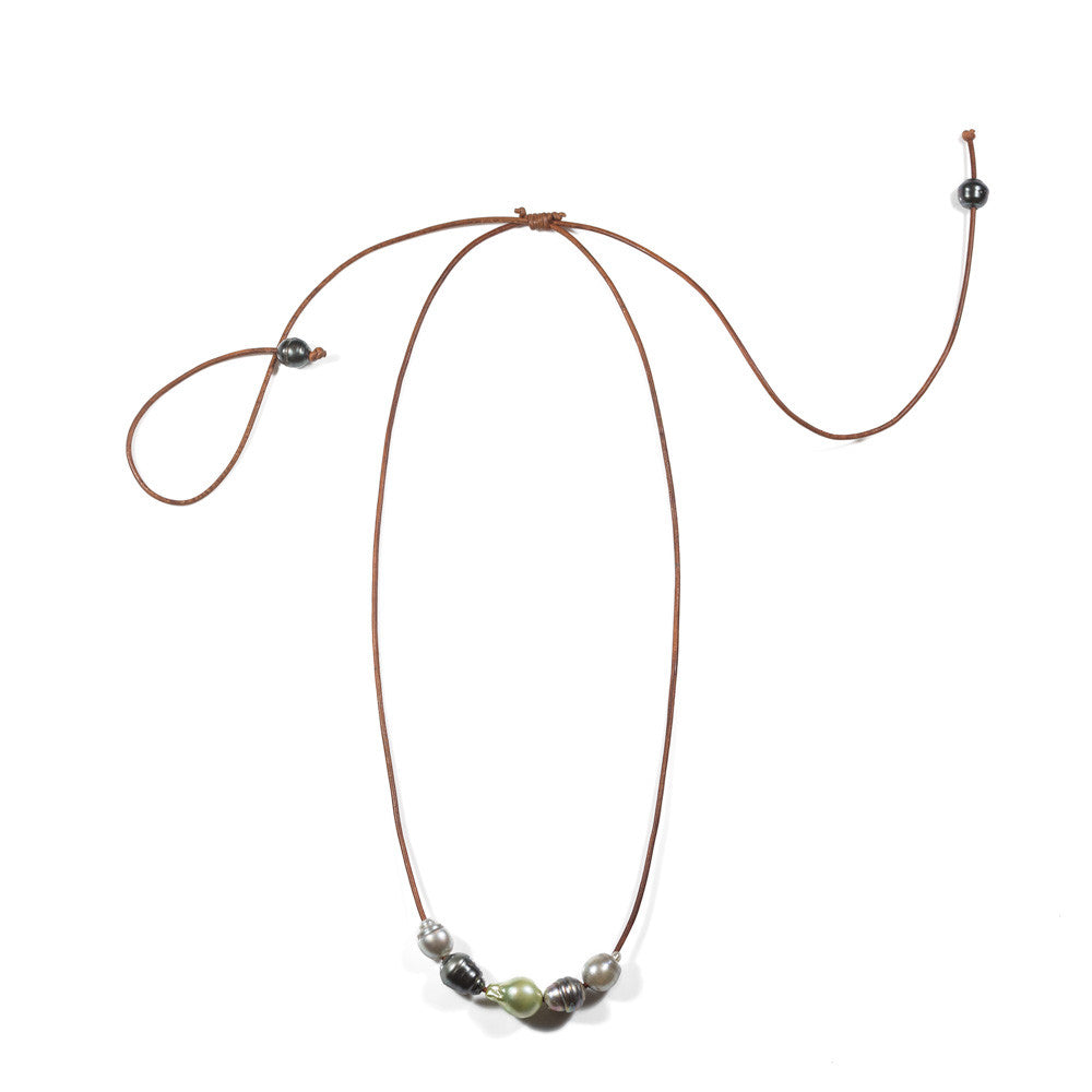 Five Tahitian Pearl Slide Necklace- Adjustable -- Sea Lustre Jewelry - 2