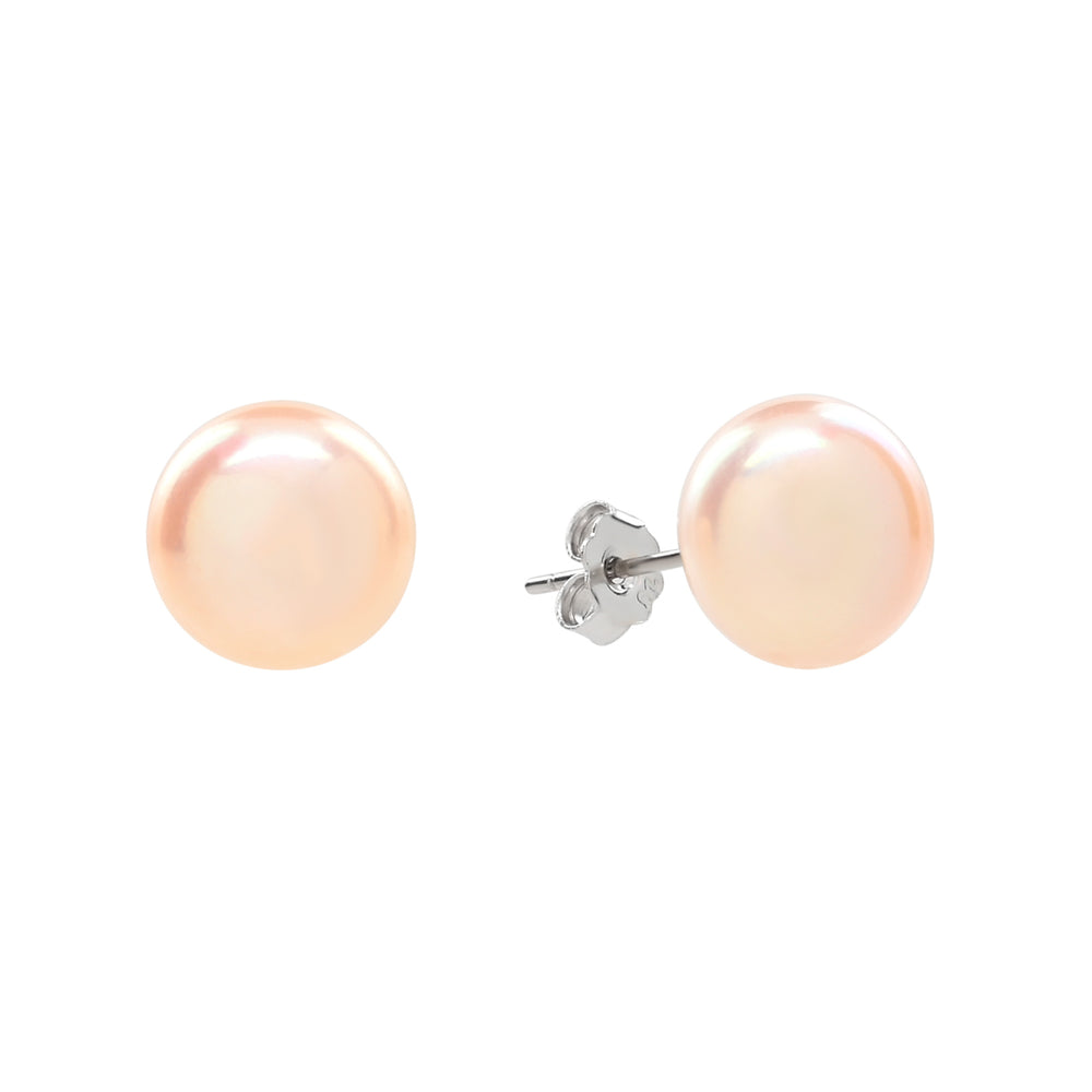 Sterling Silver 10-11mm Peach Freshwater Pearl Studs