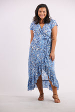 Havana Maxi Wrap Dress in Blue Grass