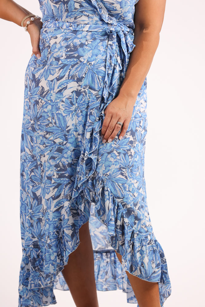 Havana Maxi Wrap Dress in Blue Grass