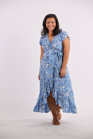 Havana Maxi Wrap Dress in Blue Grass