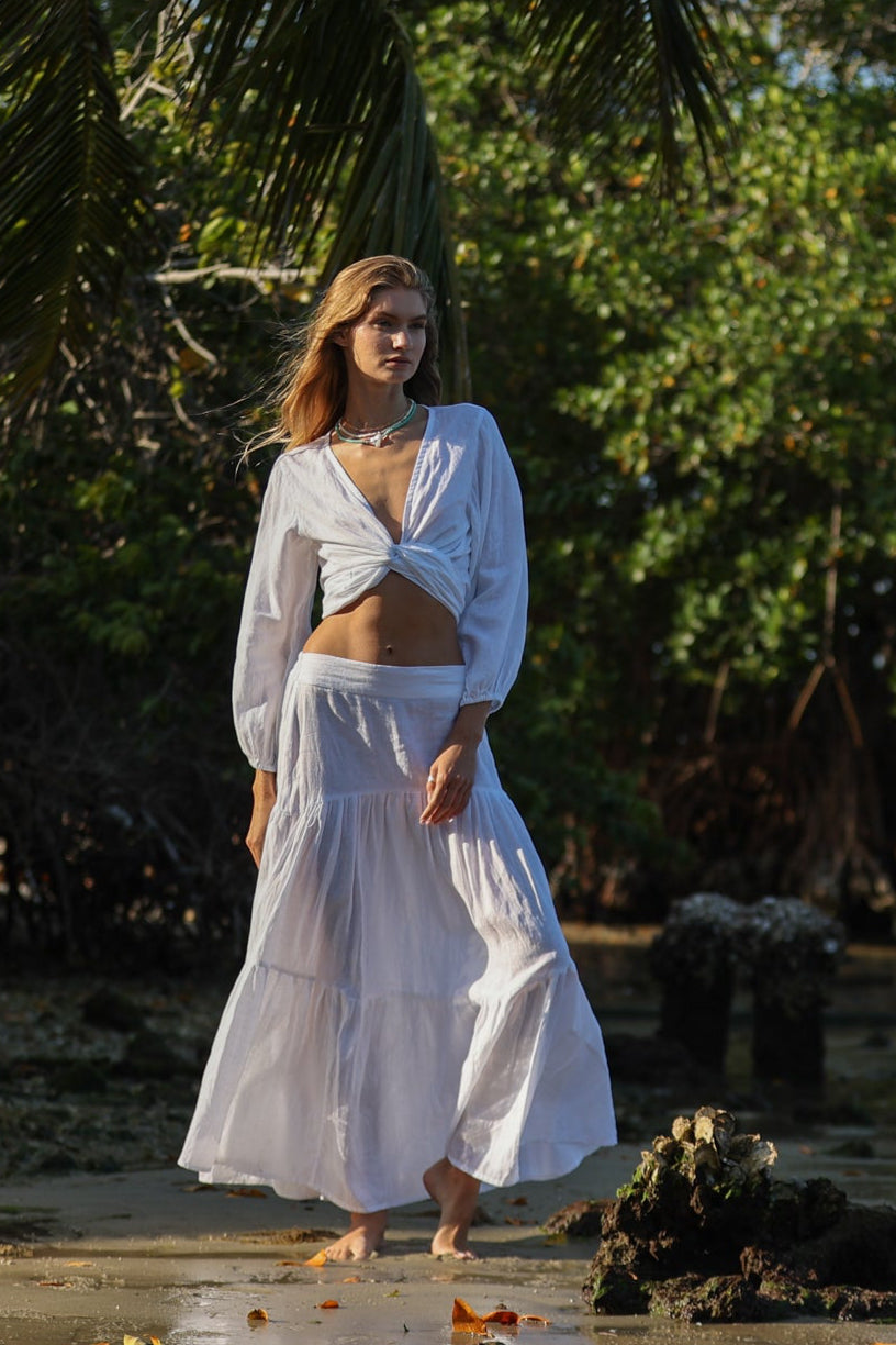Tropez Wrap Top in White Sea Lustre Clothing