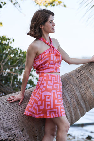 Parker Mini Skirt in Coral Geo