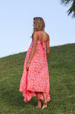 Reef Road Strappy Maxi Dress in Coral Geo
