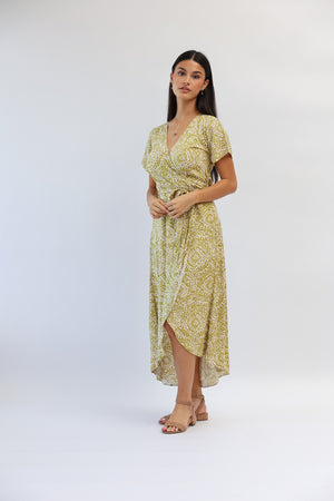 Castaway Wrap Dress in Sweet Grass