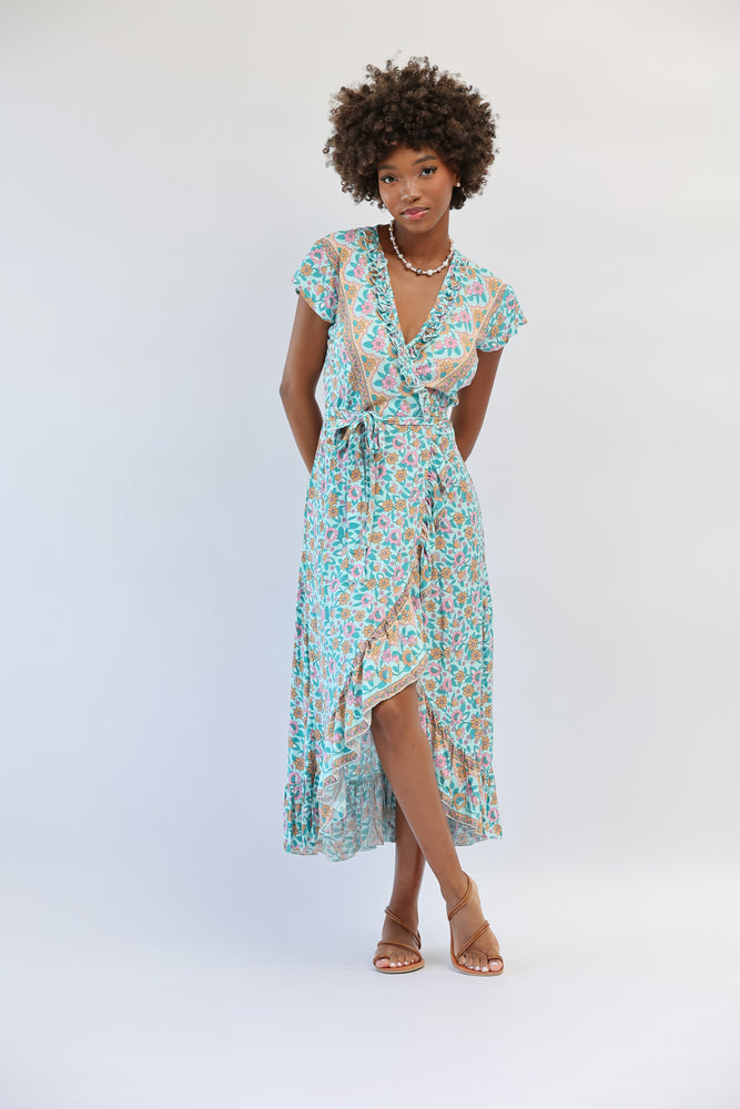 Havana Maxi Wrap Dress in Seafoam