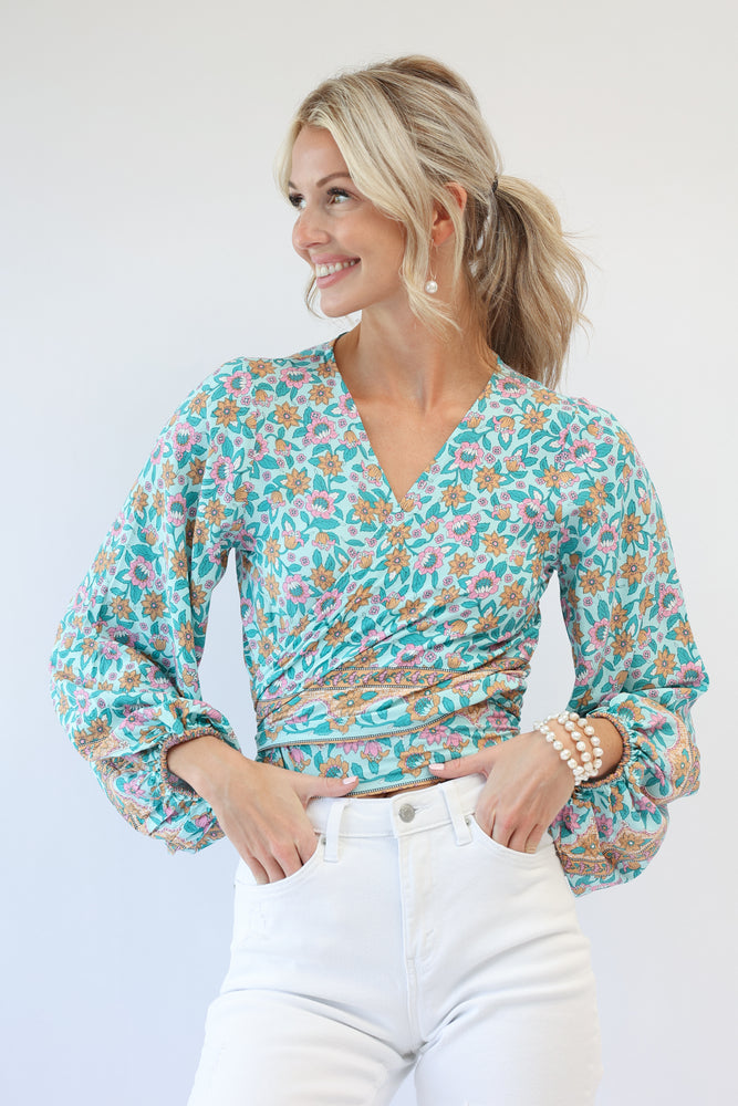 Tropez Wrap Top in Seafoam