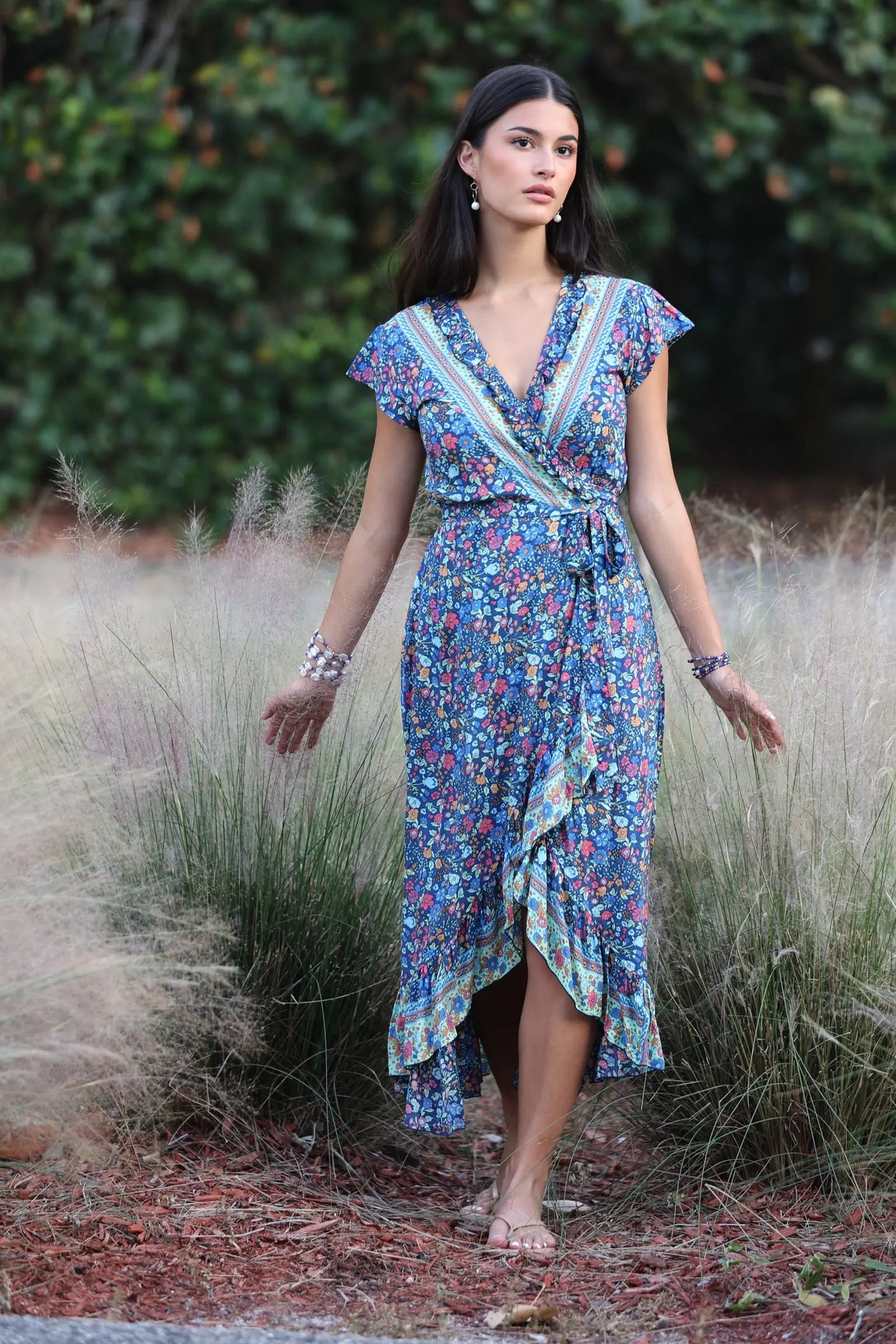maxi wrap dress blue Katelyn Velvet Maxi Wrap Dress Soft Blue