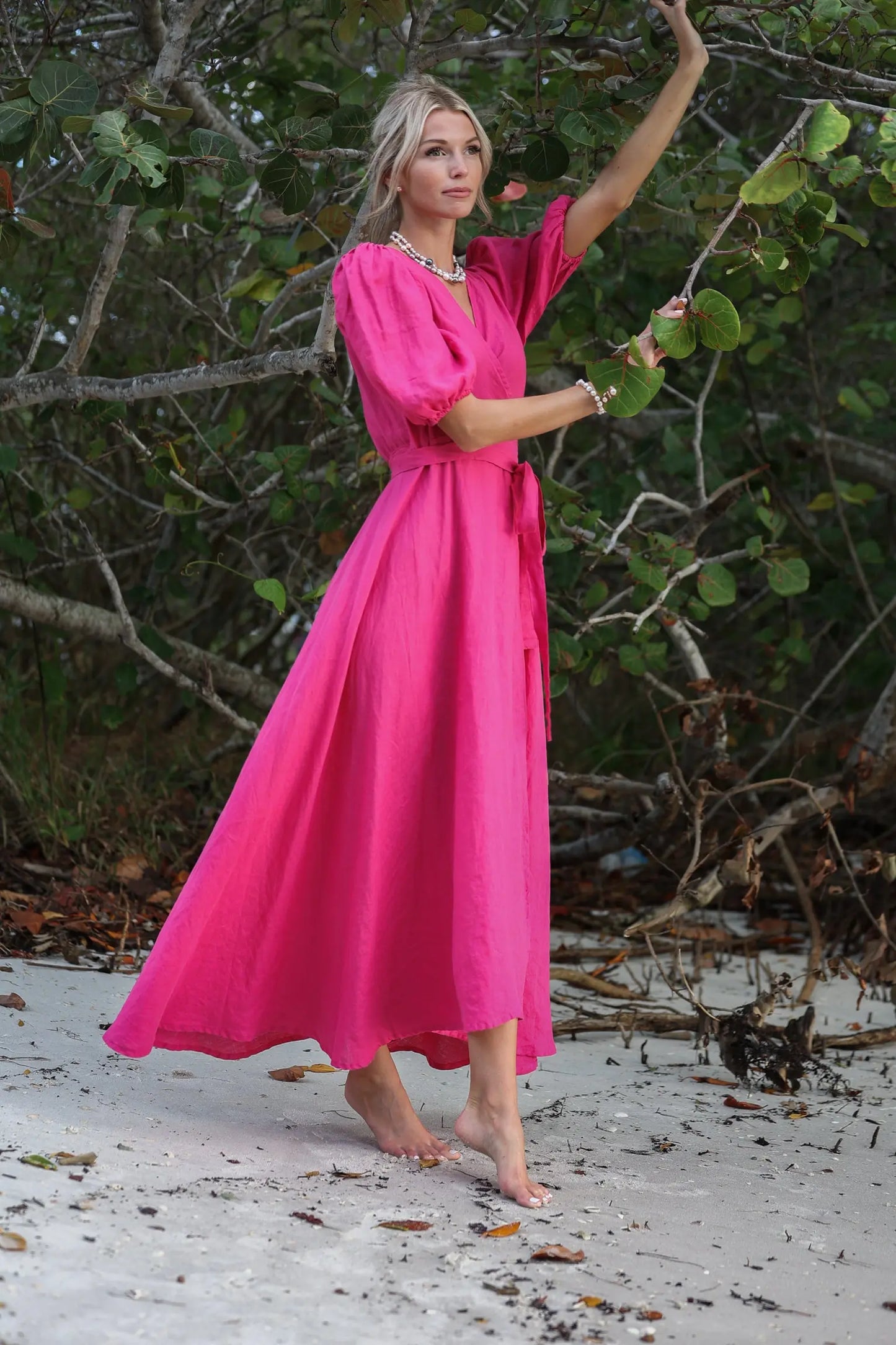 berry pink dress Diana Maxi Wrap Dress in Berry Linen