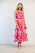 Goddess Midi Dress in Patchwork Pink