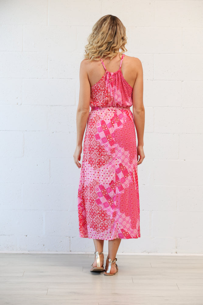 Goddess Midi Dress in Patchwork Pink