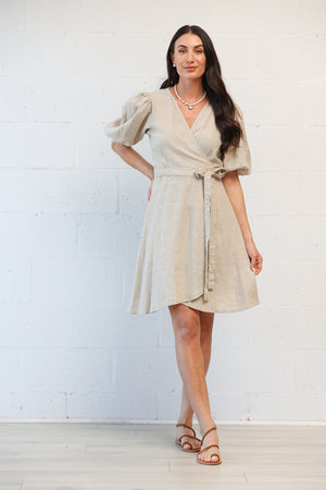 Diana Short Wrap Dress in Natural Linen