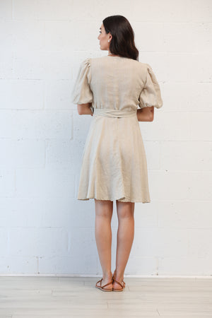 Diana Short Wrap Dress in Natural Linen