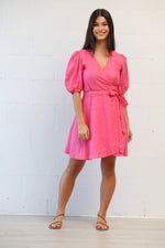 Diana Short Wrap Dress in Fuchsia Linen