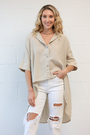 Nina High-Low Blouse in Natural Linen