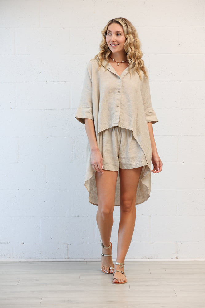 Nina High-Low Blouse in Natural Linen