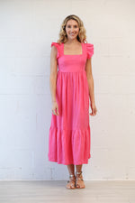 Tippi Tie-Back Linen Dress in Fuchsia