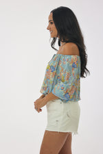 Cali Off the Shoulder Top in Aqua Blooms