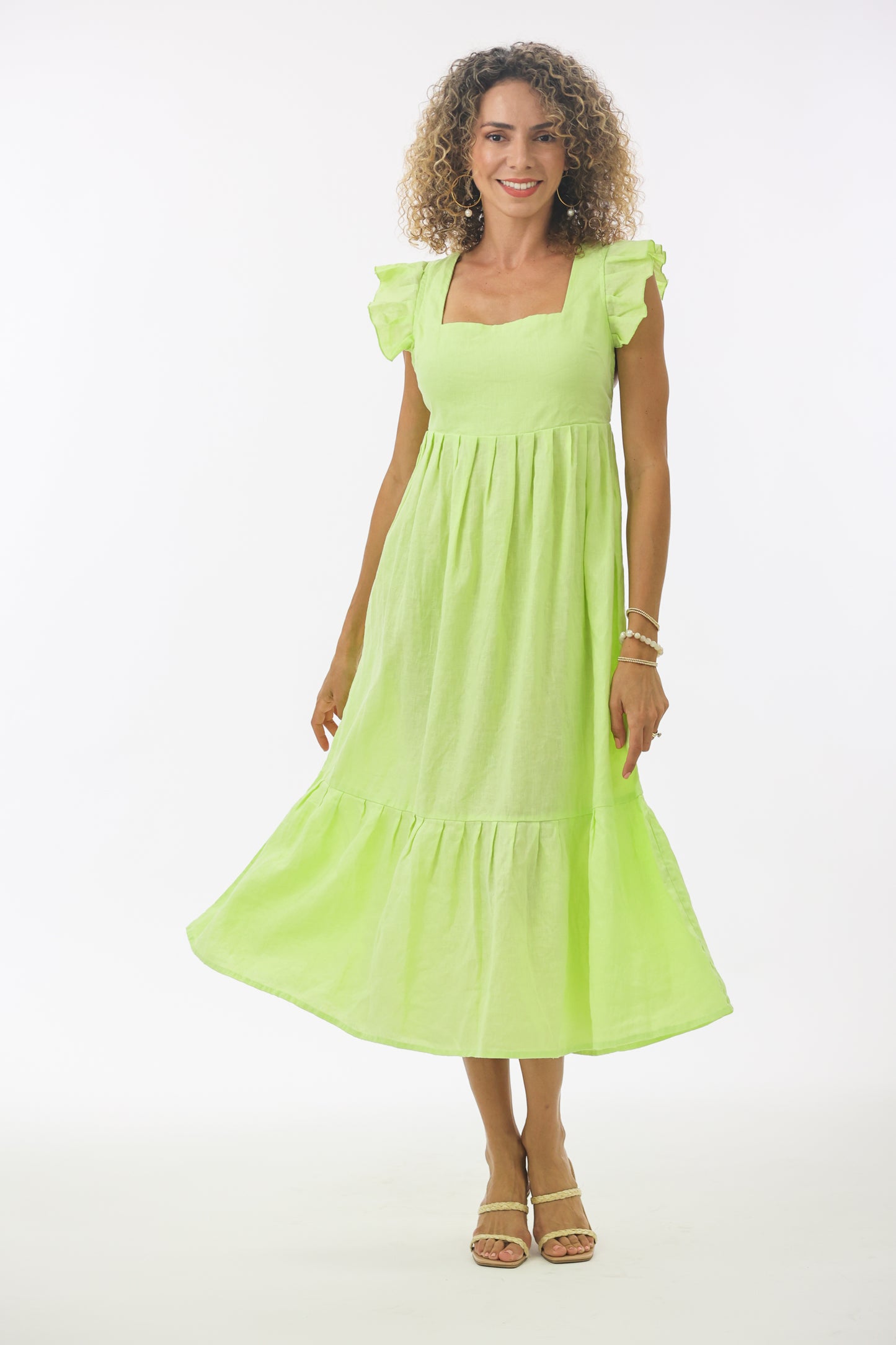Tippi Tie-Back Linen Dress in Lime Xs Tippi Tie-Back Linen Dress in Lime Xs