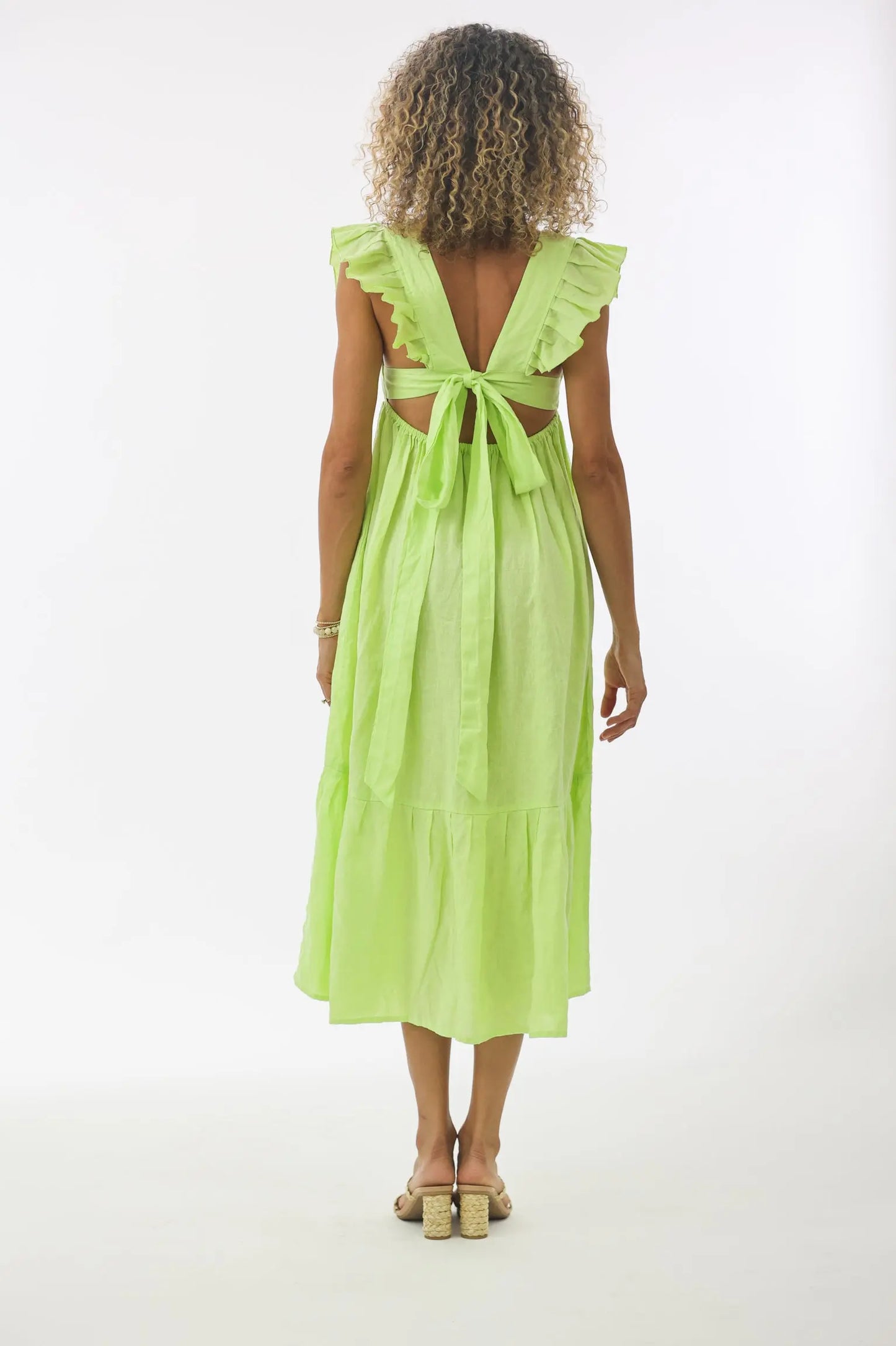 Tippi Tie-Back Linen Dress in Lime Xs Tippi Tie-Back Linen Dress in Lime Xs