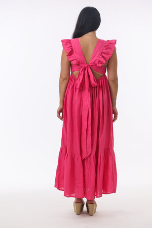 Tippi Tie-Back Linen Dress in Fuchsia