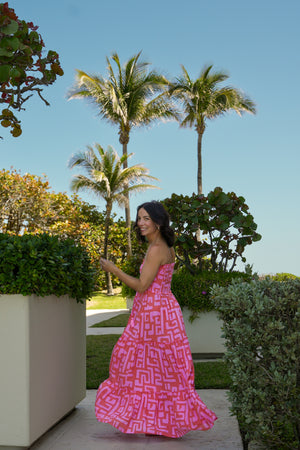 Getaway Maxi Dress in Coral Geo