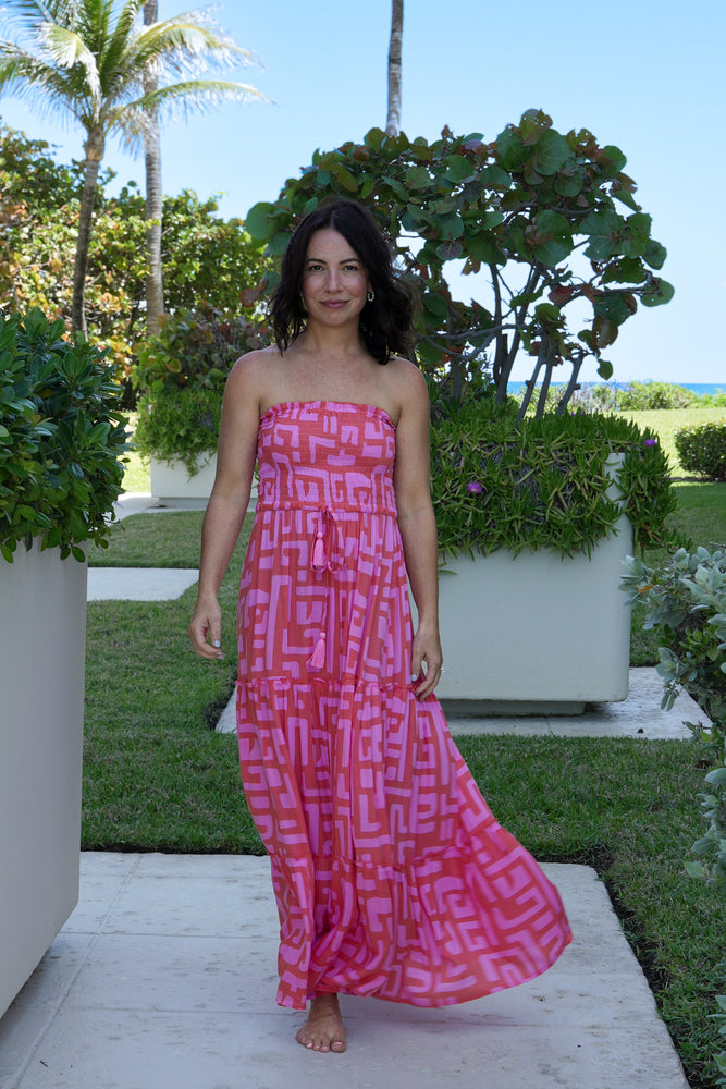 Getaway Maxi Dress in Coral Geo