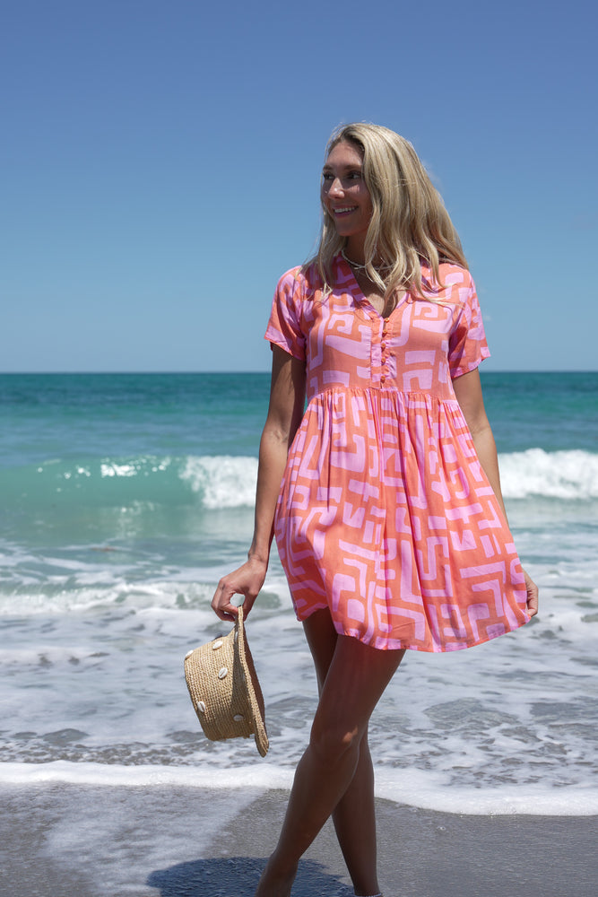 Love Street Mini Dress in Coral Geo