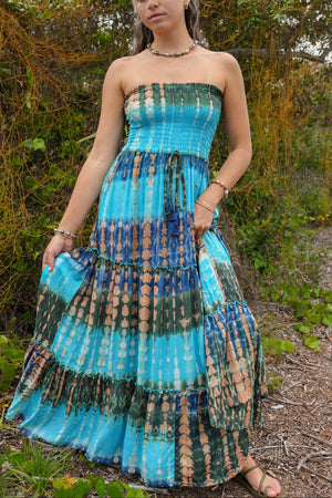 Getaway Maxi Dress in Blue Tie Dye