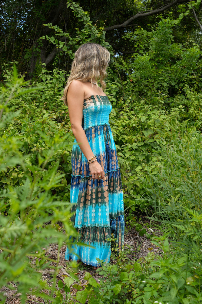 Getaway Maxi Dress in Blue Tie Dye