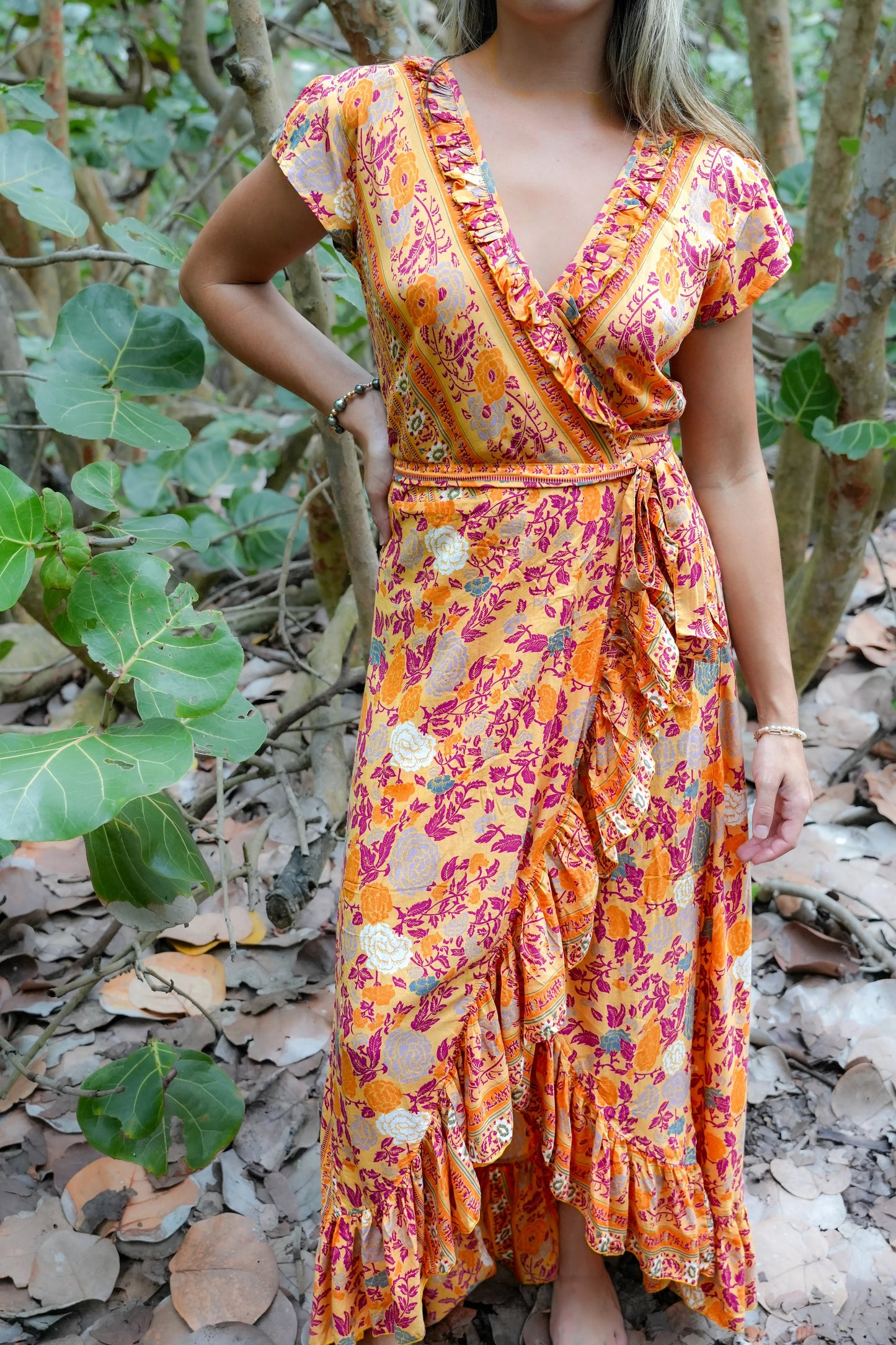 havana style dress for ladies Havana Nights- Floral Tiered Ruffle High-Low Dress
