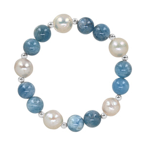 
            
                Load image into Gallery viewer, Aquamarine &amp;amp; Freshwater Pearl Stretch Bracelet
            
        