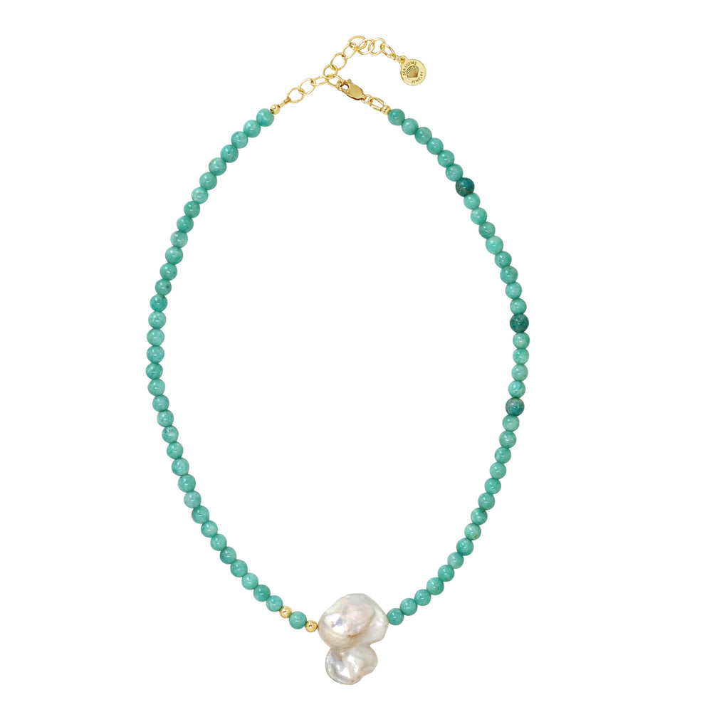 
            
                Load image into Gallery viewer, Akoya Pearl &amp;amp; Amazonite Necklace
            
        