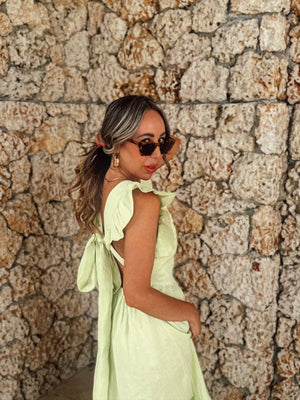 Tippi Tie-Back Linen Dress in Lime
