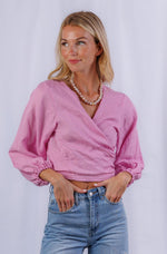 Tropez Wrap Top in Violet Linen