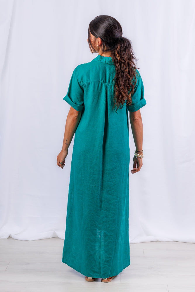 Tula Dress in Jade Linen