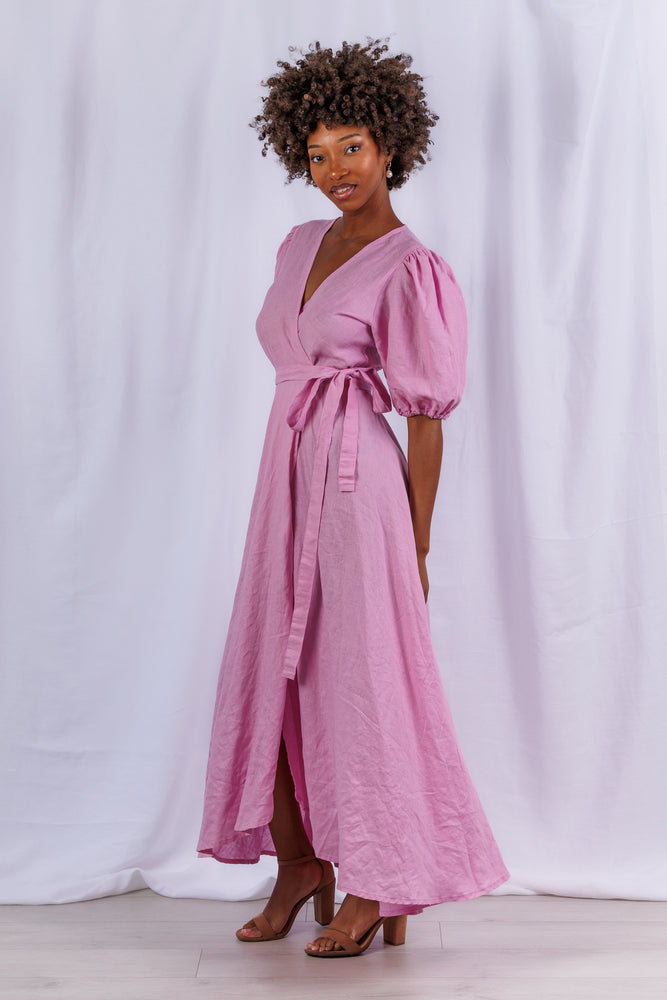 Diana Maxi Wrap Dress in Violet Linen