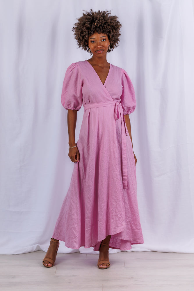 Diana Maxi Wrap Dress in Violet Linen