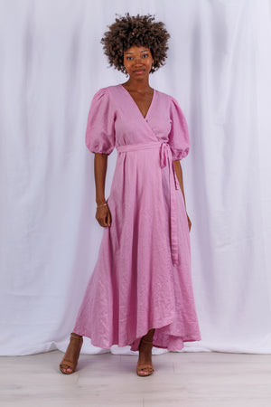 Diana Maxi Wrap Dress in Violet Linen