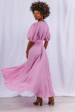 Diana Maxi Wrap Dress in Violet Linen