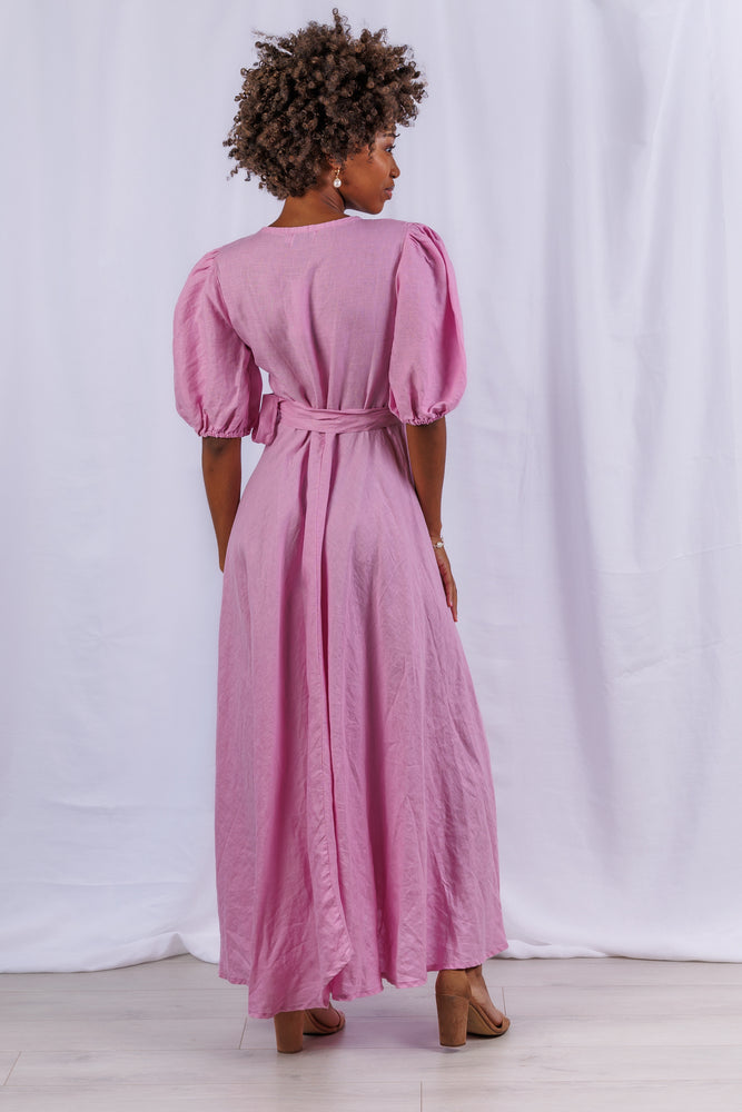 Diana Maxi Wrap Dress in Violet Linen