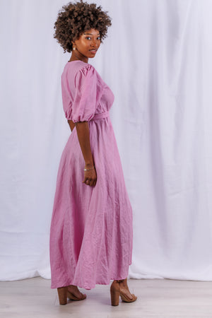 Diana Maxi Wrap Dress in Violet Linen