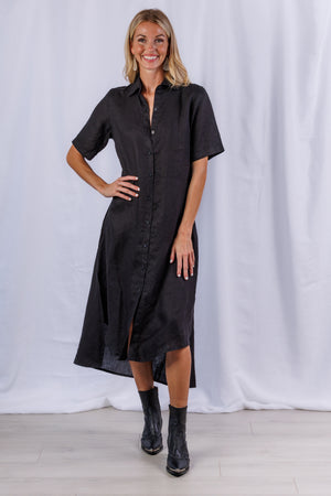 Tula Dress in Black Linen