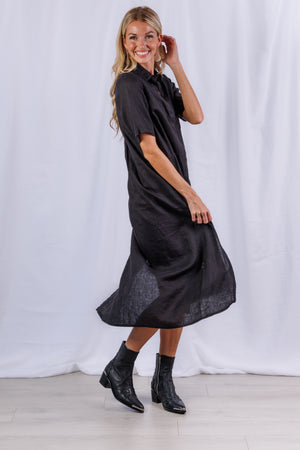 Tula Dress in Black Linen