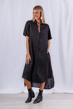 Tula Dress in Black Linen