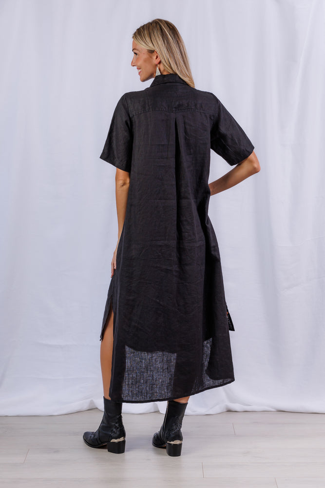 Tula Dress in Black Linen