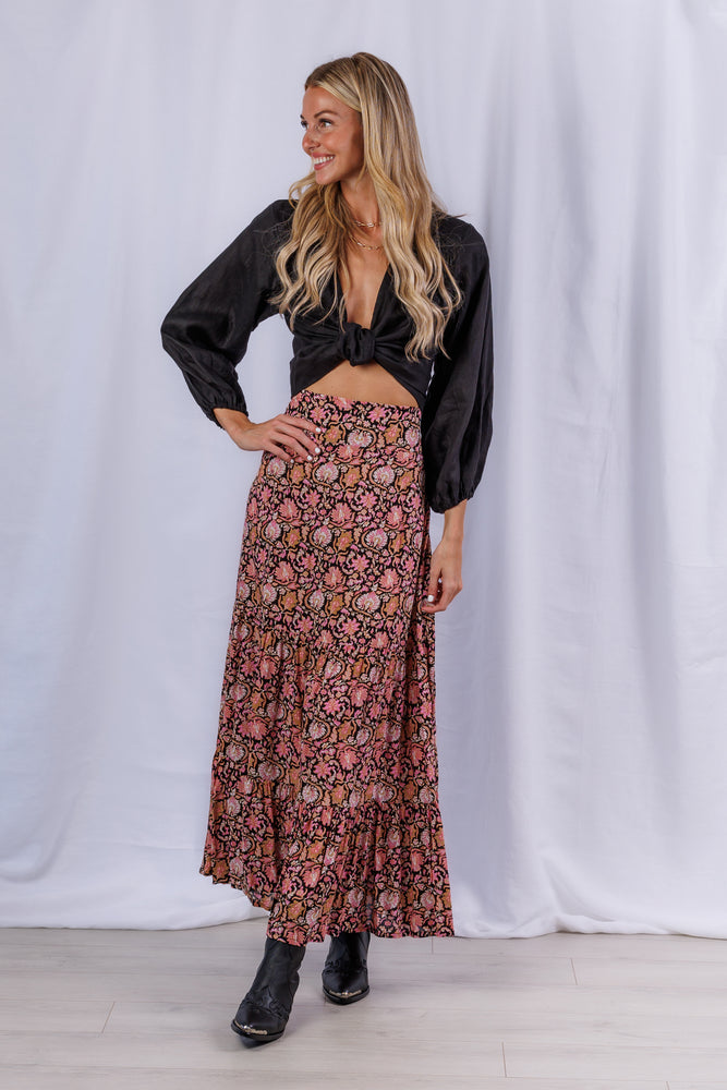 Tropez Wrap Top in Black Linen